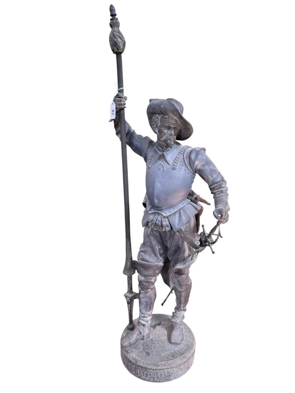 Large ornate spelter cavalier, 10cm high.