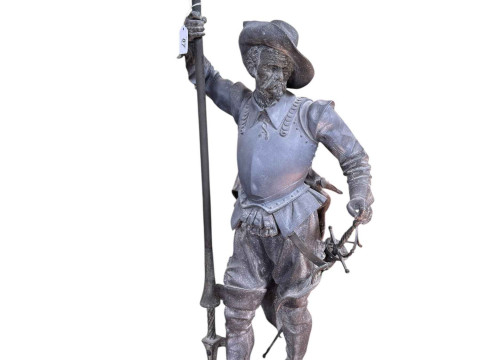 Large ornate spelter cavalier, 10cm high.