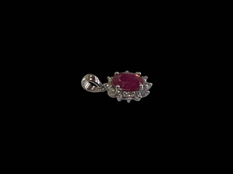 18 carat white gold ruby and diamond cluster pendant. thumbnail