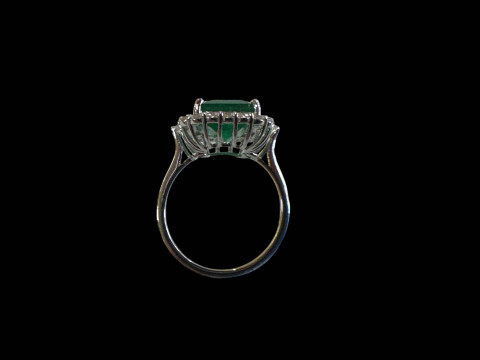 Emerald and diamond cluster ring, set in 18 carat white gold, size N, emerald 4.5 carats, diamond 1 carat. thumbnail