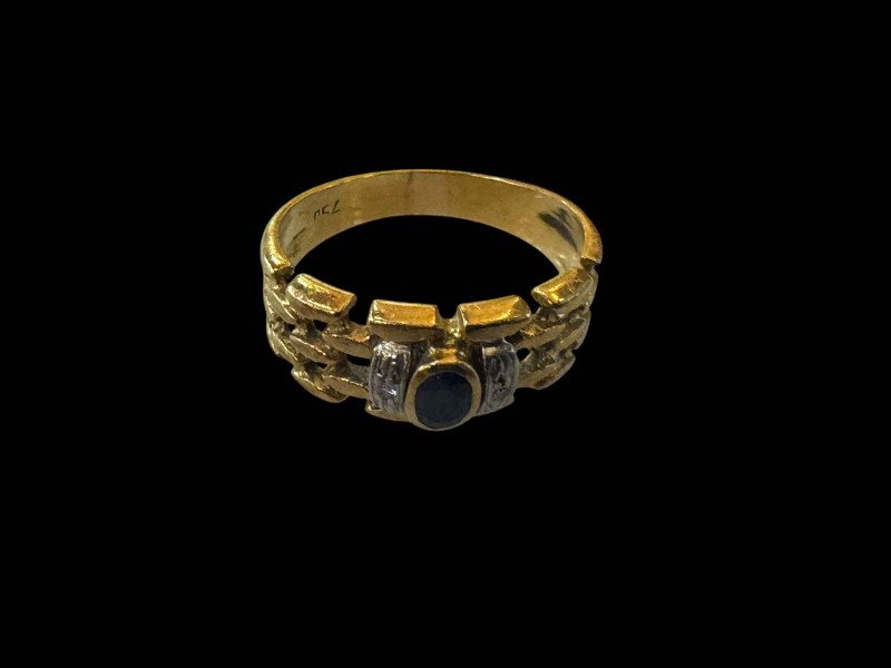 18 carat gold sapphire and tiny diamond ring, size N/O.