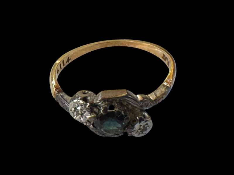 18 carat gold sapphire and diamond ring, size O.