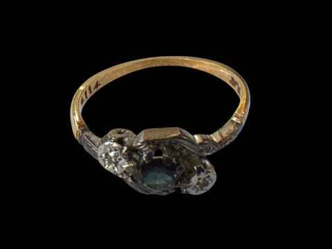 18 carat gold sapphire and diamond ring, size O. thumbnail