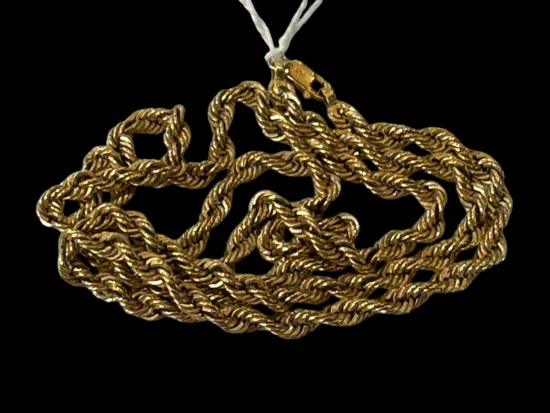 14 carat gold rope twist necklace, length 52cm.