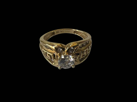 14 carat gold cubic zirconia ring, size P. thumbnail