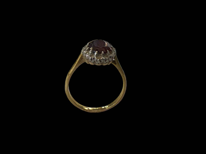 Ruby and diamond 18 carat gold and platinum ring, size Q.