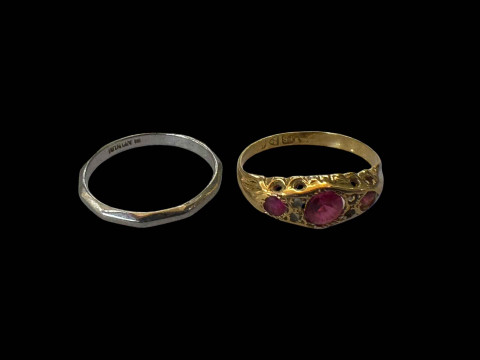 18 carat gold ruby and diamond ring and platinum band ring (2).