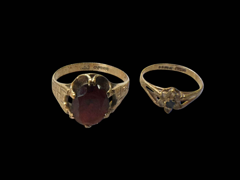 Two 9 carat gold gem set rings.