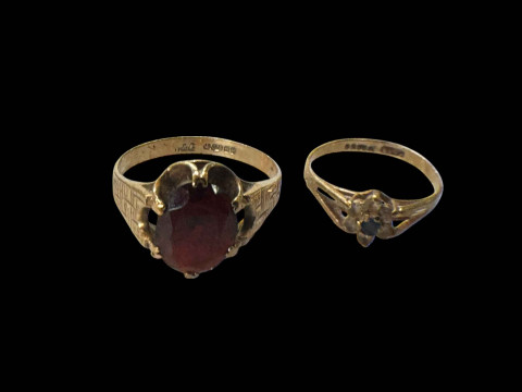 Two 9 carat gold gem set rings.