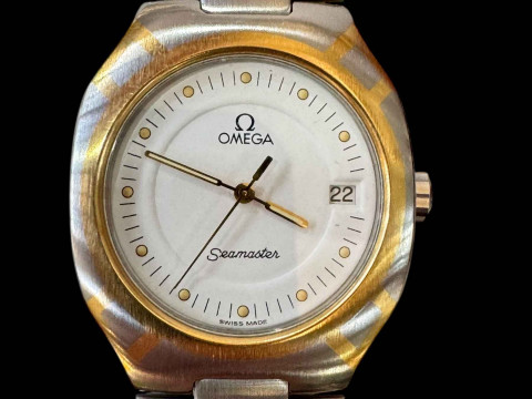 Omega Seamaster two tone date lady's bracelet watch, verso Regloplas 1989, with box. thumbnail