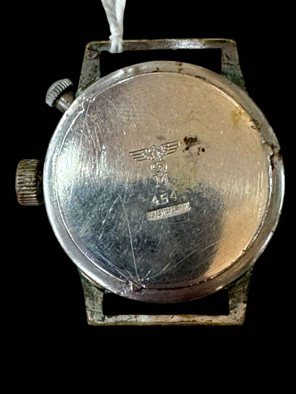 Hanhart German military watch, verso numbered 454.