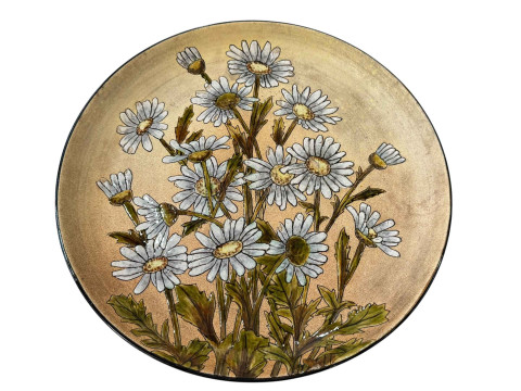 Linthorpe pottery Chr. Dresser charger with daisy decoration, 29cm dia,...