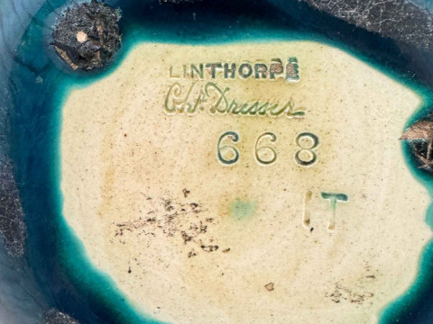 Linthorpe pottery Chr. Dresser jug, impressed marks with shape no. 668, 18cm. thumbnail