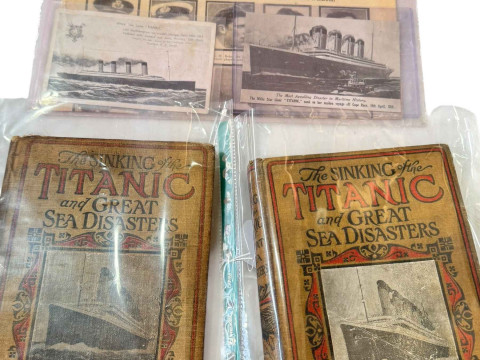 Titanic books and postcard, including 1912 Sinking of the Titanic and...