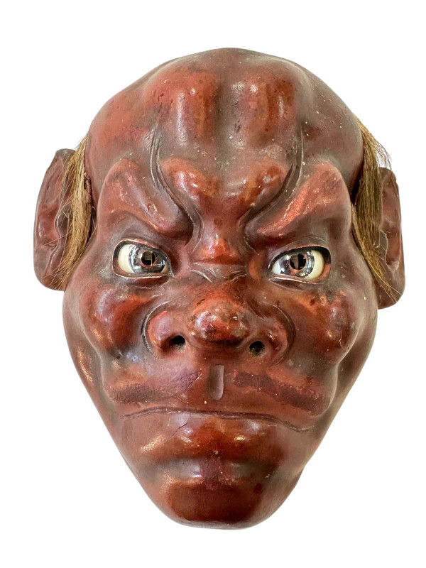 19th Century Japanese Noh mask wall bracket, 12cm across.