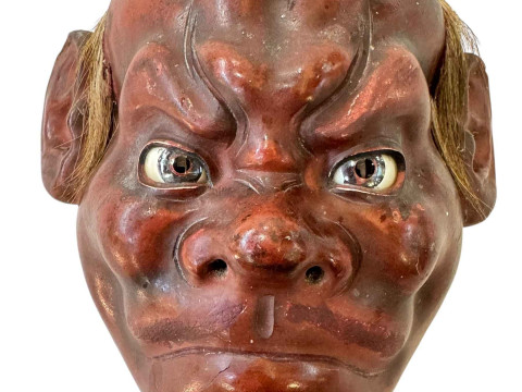 19th Century Japanese Noh mask wall bracket, 12cm across.