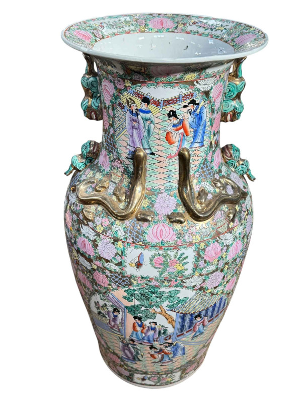 Pair massive Chinese Cantonese style vases, 92cm.