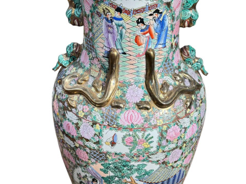 Pair massive Chinese Cantonese style vases, 92cm. thumbnail