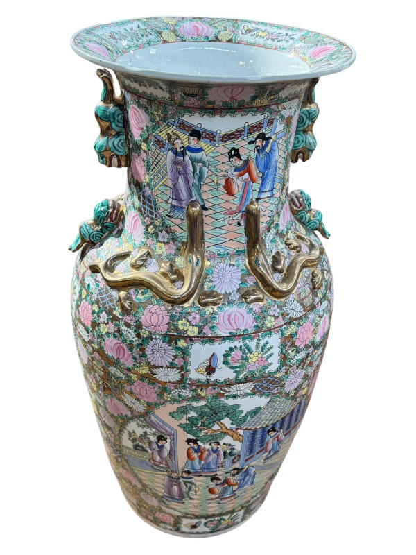 Pair massive Chinese Cantonese style vases, 92cm.