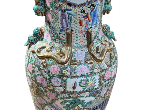 Pair massive Chinese Cantonese style vases, 92cm. thumbnail
