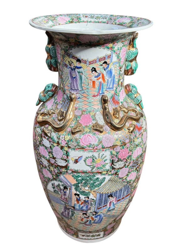 Pair massive Chinese Cantonese style vases, 92cm.