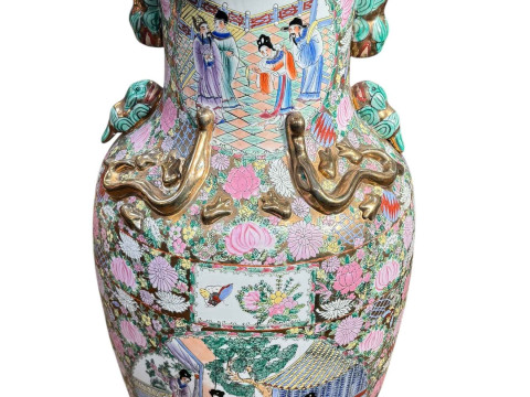 Pair massive Chinese Cantonese style vases, 92cm.
