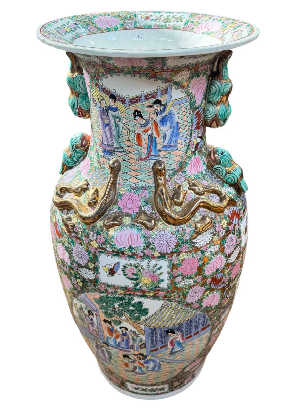 Pair massive Chinese Cantonese style vases, 92cm.