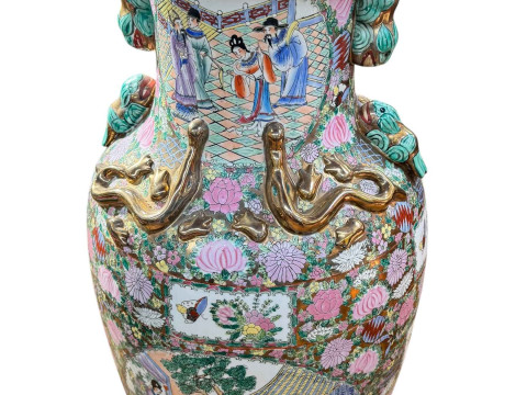 Pair massive Chinese Cantonese style vases, 92cm. thumbnail