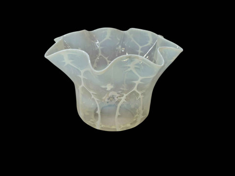 Edwardian vaseline glass oil lamp shade. thumbnail