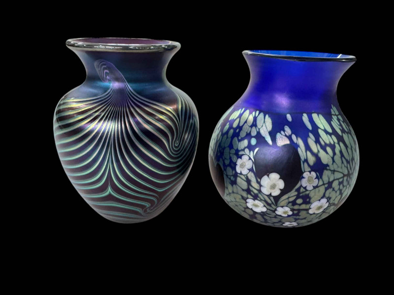 Two Okra art glass vases, one boxed.