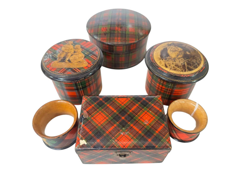 Six pieces of Tartan ware.