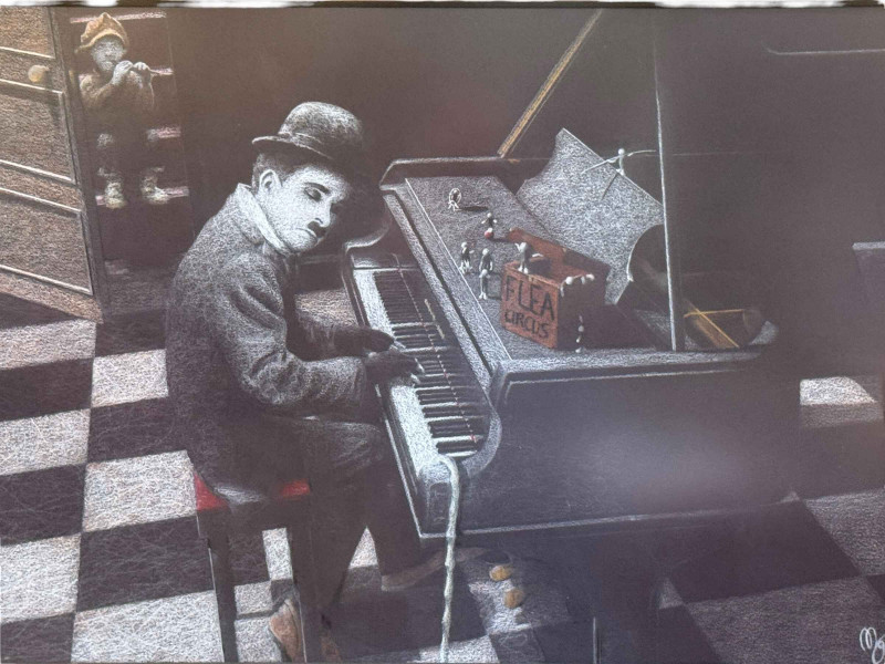 Mark Grieves, The Entertainer, pastel, initialled lower right, 53cm by 77cm, framed *ARR (Artists Resale Royalty Charge) may apply to this lot*.