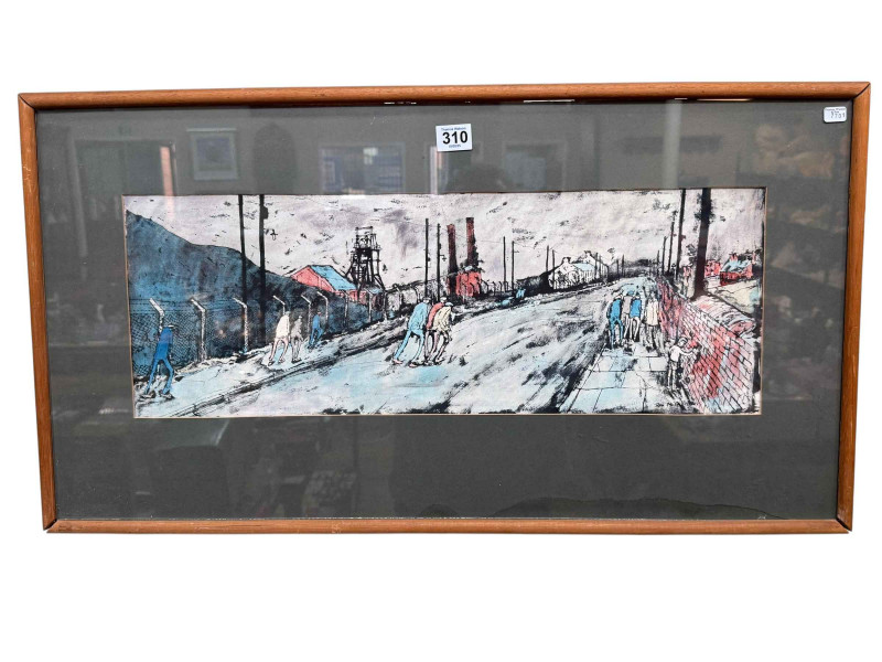 Tom McGuinness, Bear Park Colliery, Original Wash Off, signed lower right, 20cm by 57cm, framed, London Art Gallery Label verso. NOTE: Inspected and verified by Gallerina, Darlington. *ARR (Artists Resale Royalty Charge) may apply to this lot*.