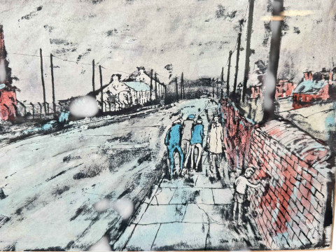 Tom McGuinness, Bear Park Colliery, Original Wash Off, signed lower right, 20cm by 57cm, framed, London Art Gallery Label verso. NOTE: Inspected and verified by Gallerina, Darlington. *ARR (Artists Resale Royalty Charge) may apply to this lot*. thumbnail