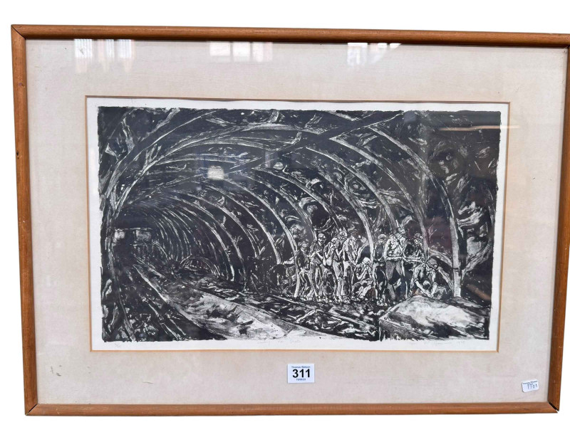 Tom McGuinness, Waiting for Shots, framed print, signed, dated 1975, titled and numbered 6/20 in the margin, 44cm x 62.5cm, including frame.
