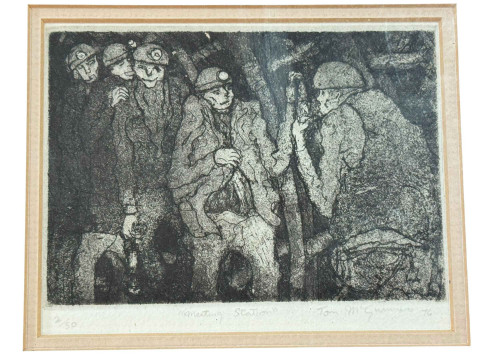 Tom McGuinness, five small framed mining prints, all signed, dated, titled and numbered in the margin, largest 28cm by 29cm including frame and small framed original wash off, Tall Woman, 30cm by 21.5cm, including frame. thumbnail
