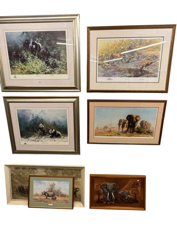 David Shepherd, six framed prints, including three limited edition and framed elephant plaque (7).