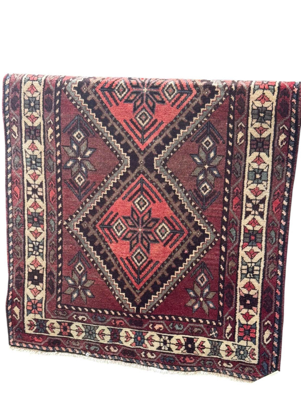 Hand knotted antique Persian Saveh rug 2.07 by 1.10.
