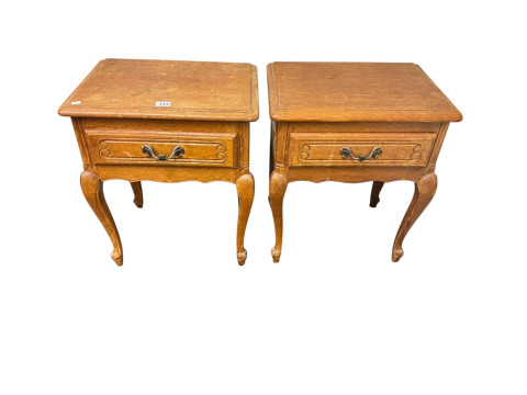 Pair Continental oak single drawer pedestals on cabriole legs, 52cm by...