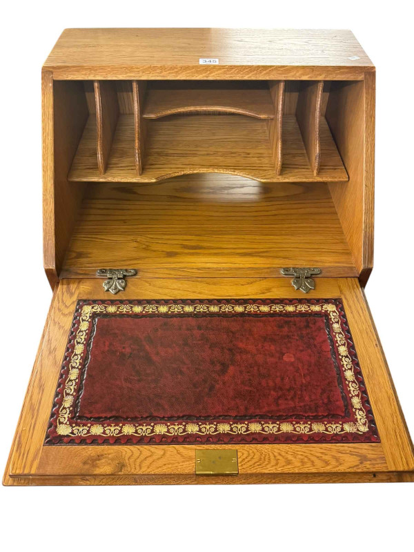 Old Charm oak drawer bureau, 99cm by 54cm by 44cm.