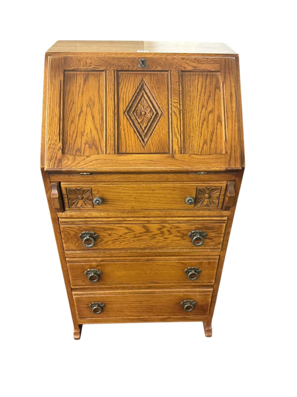 Old Charm oak drawer bureau, 99cm by 54cm by 44cm.