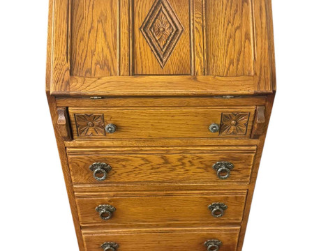 Old Charm oak drawer bureau, 99cm by 54cm by 44cm.