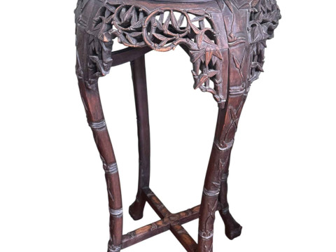 Chinese carved hardwood and marble inset top jardiniere stand, 92cm.