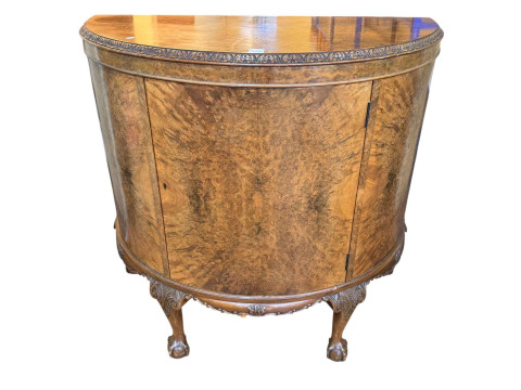 Early 20th Century burr walnut demi-lune cocktail cabinet on ball and...
