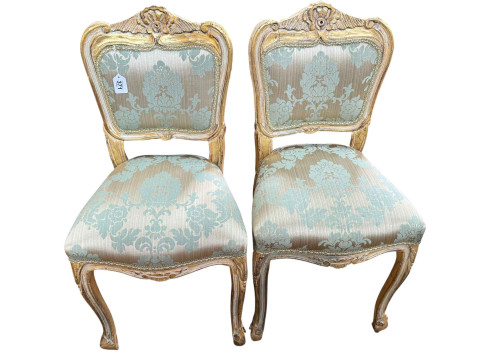 Pair gilt painted and cream painted French salon chairs.