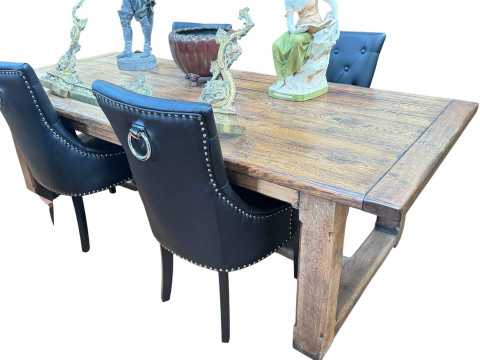Solid oak jointed and plank top rectangular dining table, 76cm by 243cm...