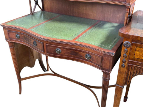 Line inlaid serpentine front Bonheur De Jour having raised upper section...