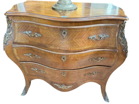 Continental walnut and gilt metal mounted three drawer serpentine front...