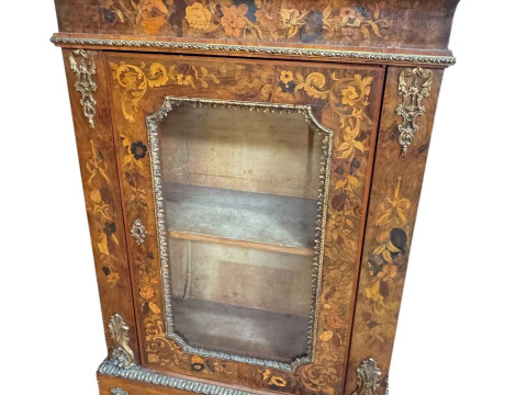 Victorian floral marquetry inlaid and gilt metal mounted glazed panel...