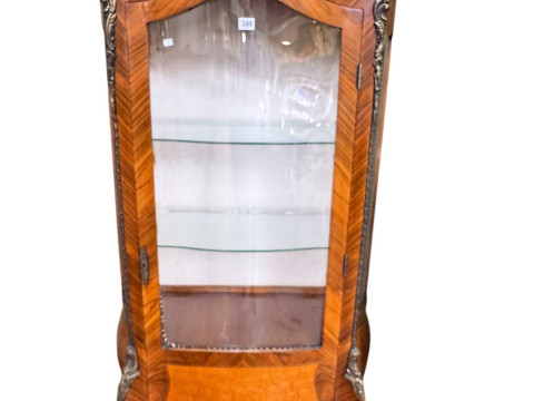 Continental walnut and brass mounted serpentine front vitrine, 177cm by...